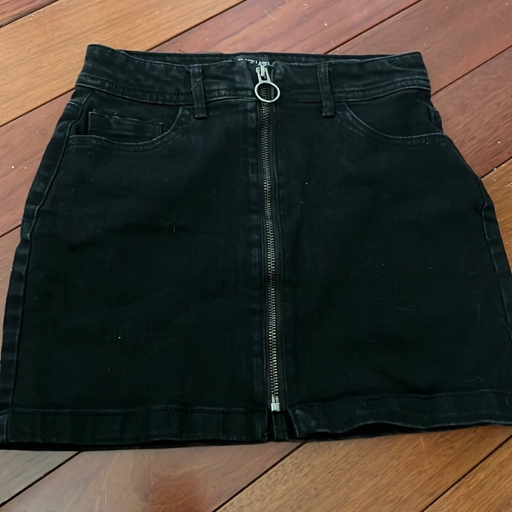 Black mini denim skirt